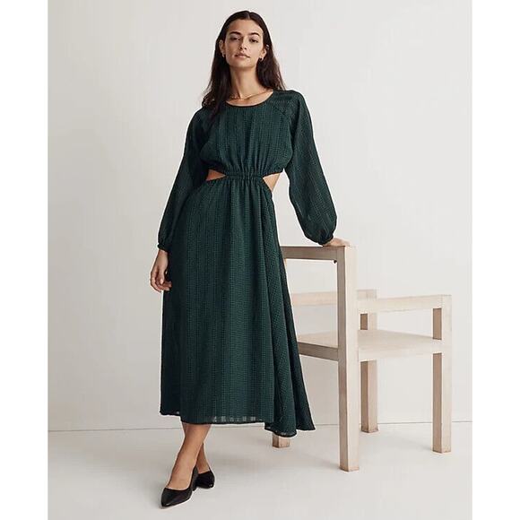 Madewell Dresses & Skirts - Madewell Long Sleeve Cutout Midi Dress Smoky Spruce Green Black Women's Medium